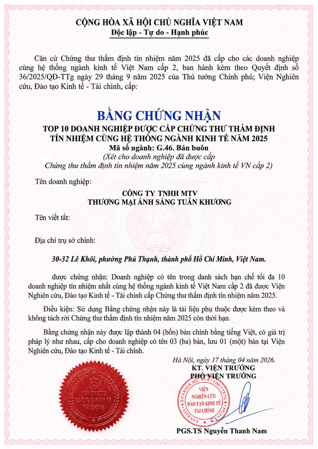 Top 10 Doanh nghiệp Tín nhiệm